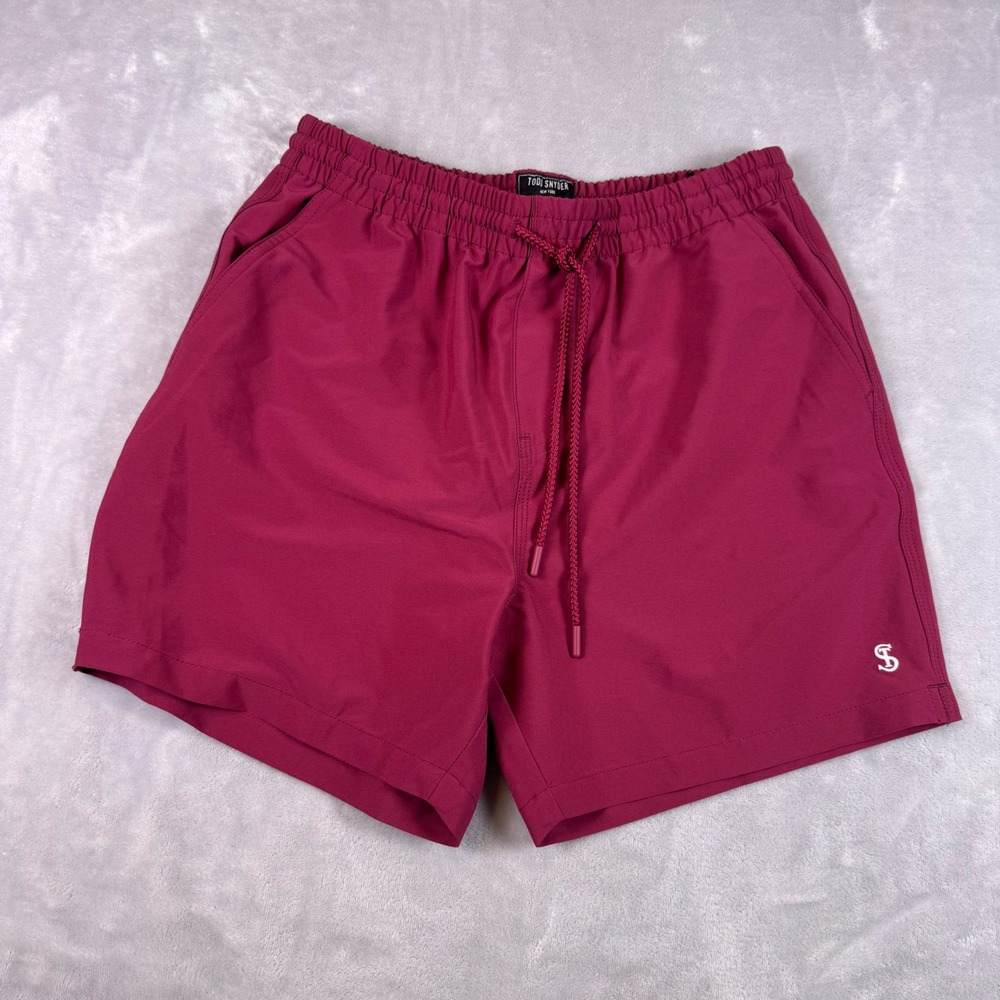 Todd Snyder Mens 5" Swim Trunk Burgundy Red Recycled Stretch Mesh Liner Small